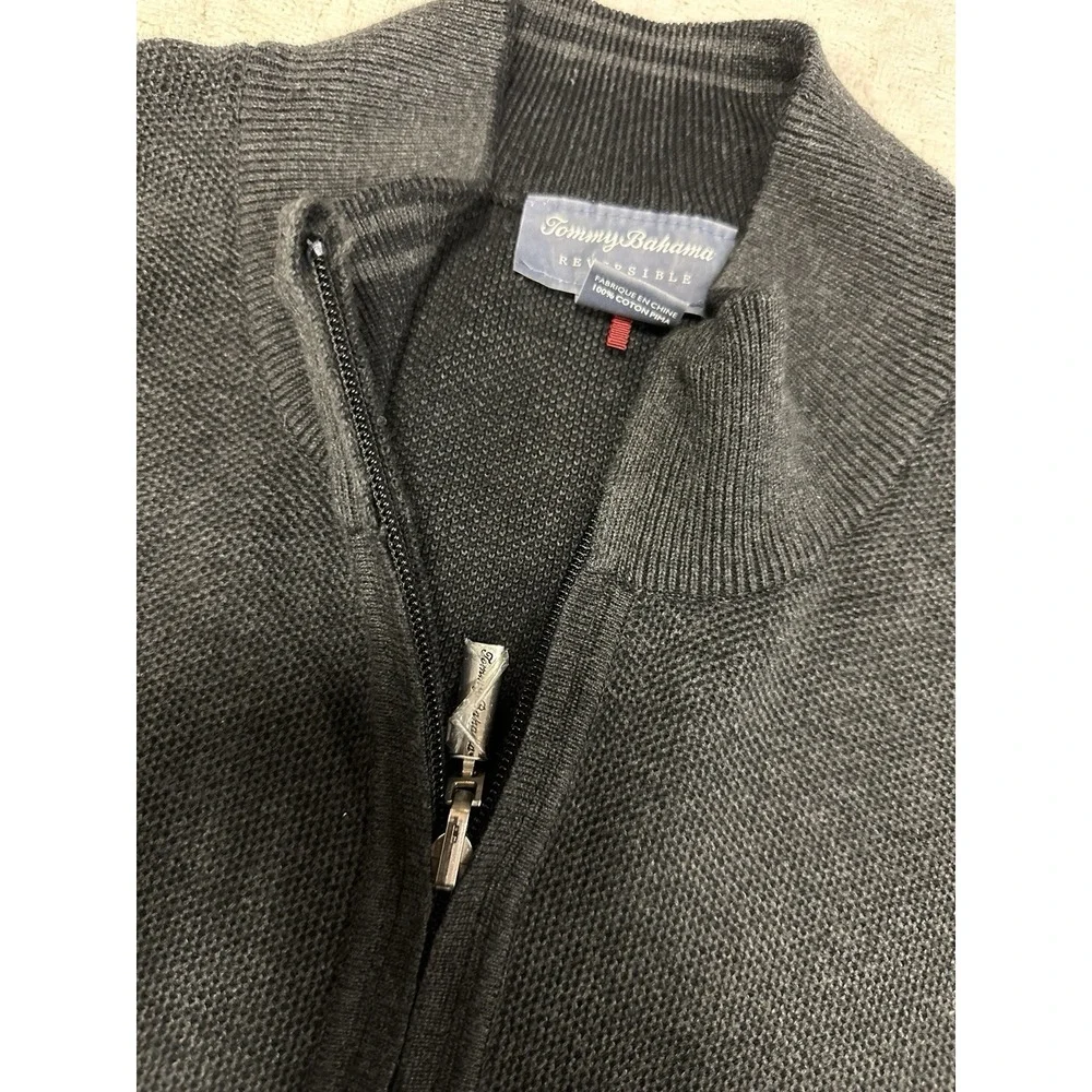 Tommy Bahama Reversible‎ Quarter Zip Sweater XL Gray 100% Pima Cotton Pullover